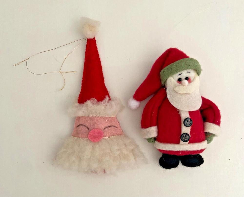Vintage Plush Felt Red Santa Claus Medium Ornaments, Set of 2
